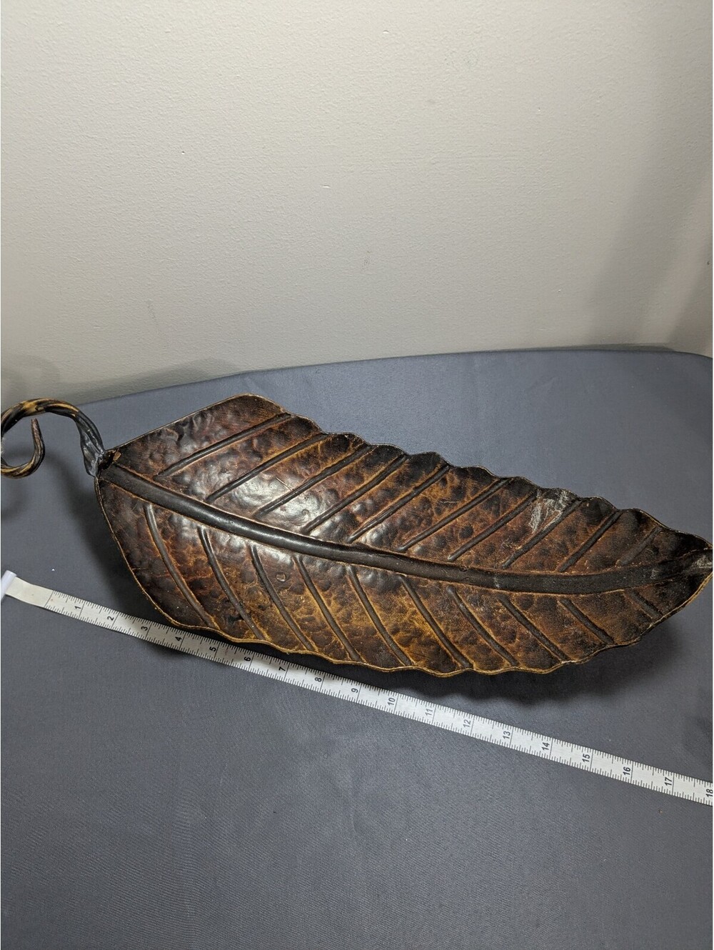 Vintage Leaf-Shaped Metal Serving Tray with Handle